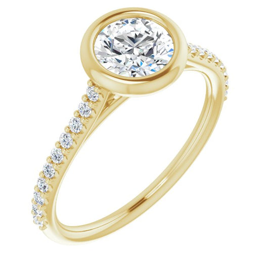 10K Yellow Gold Customizable Bezel-set Round Cut Style with Ultra-thin Pavé-Accented Band