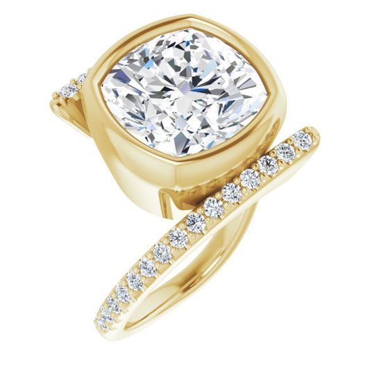 10K Yellow Gold Customizable Bezel-set Cushion Cut Design with Bypass Pavé Band