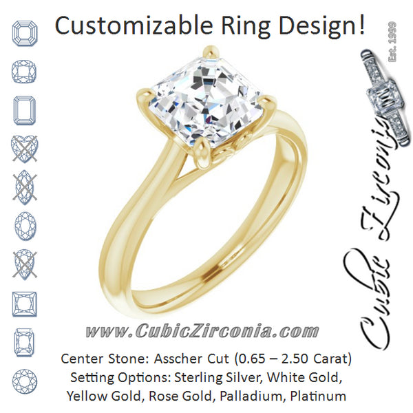 Cubic Zirconia Engagement Ring- The Crissy (Customizable Asscher Cut Solitaire with Decorative Prongs & Tapered Band)