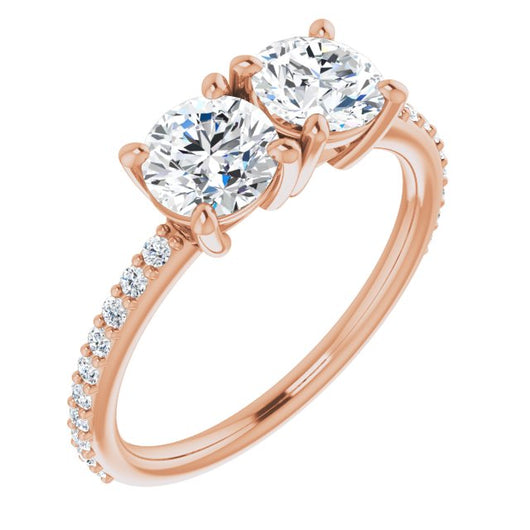 10K Rose Gold Customizable Enhanced 2-stone Round Cut Design with Ultra-thin Accented Band