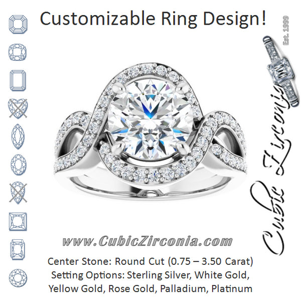 Cubic Zirconia Engagement Ring- The Effie (Customizable Round Cut Center with Infinity-inspired Split Shared Prong Band and Bypass Halo)