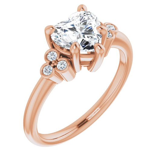 10K Rose Gold Customizable 7-stone Heart Cut Center with Round-Bezel Side Stones