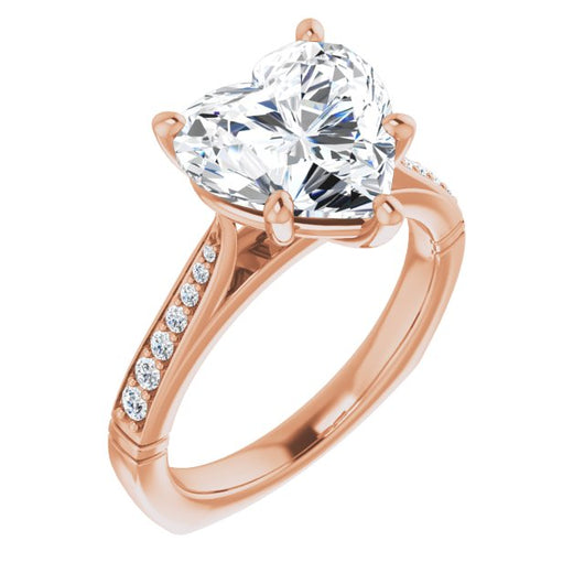 10K Rose Gold Customizable Heart Cut Design with Tapered Euro Shank and Graduated Band Accents