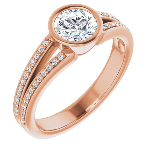 10K Rose Gold Customizable Bezel-set Round Cut Design with Split Shared Prong Band