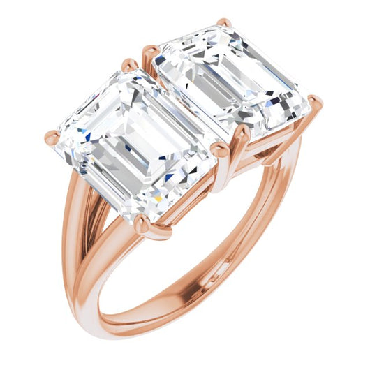 10K Rose Gold Customizable Two-Stone Emerald/Radiant Cut with Split Band