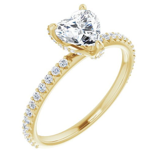 10K Yellow Gold Customizable Heart Cut Design with Round-Accented Band, Micropav? Under-Halo and Decorative Prong Accents)