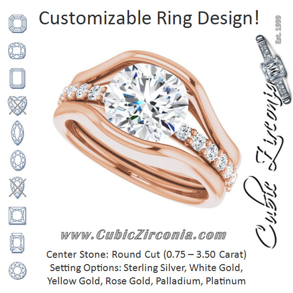 Cubic Zirconia Engagement Ring- The Hillary (Customizable Bezel-set Round Cut Style with Thick Pavé Band)