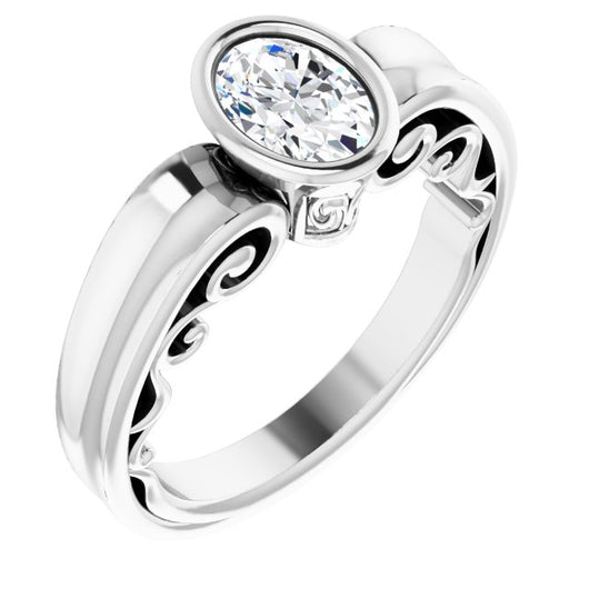 10K White Gold Customizable Bezel-set Oval Cut Solitaire with Wide 3-sided Band