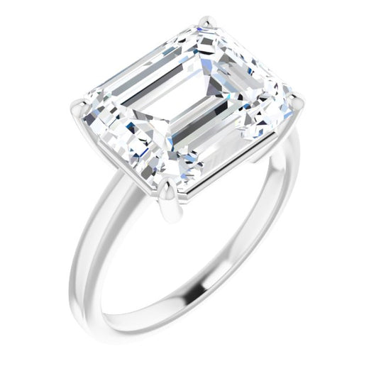 10K White Gold Customizable Bowl-Prongs Emerald/Radiant Cut Solitaire with Thin Band