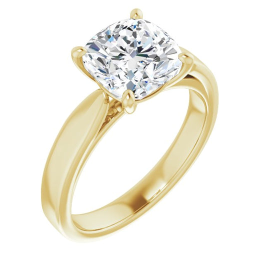 10K Yellow Gold Customizable Cushion Cut Cathedral Solitaire with Wide Tapered Band