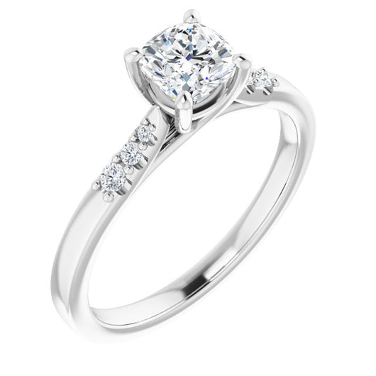 10K White Gold Customizable 7-stone Cushion Cut Cathedral Style with Triple Graduated Round Cut Side Stones