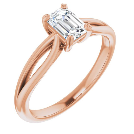 10K Rose Gold Customizable Emerald/Radiant Cut Solitaire with Wide-Split Band