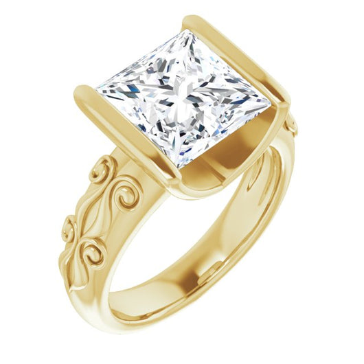 10K Yellow Gold Customizable Bar-set Princess/Square Cut Setting featuring Organic Band