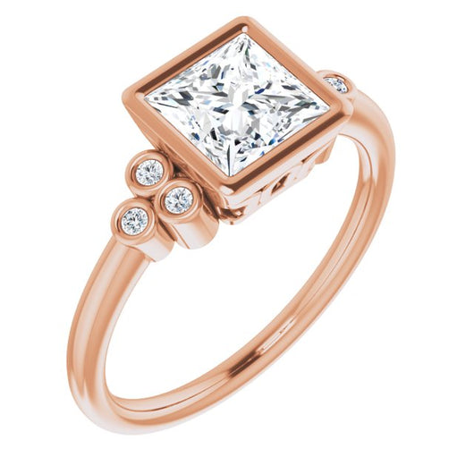 10K Rose Gold Customizable 7-stone Princess/Square Cut Style with Triple Round-Bezel Accent Cluster Each Side