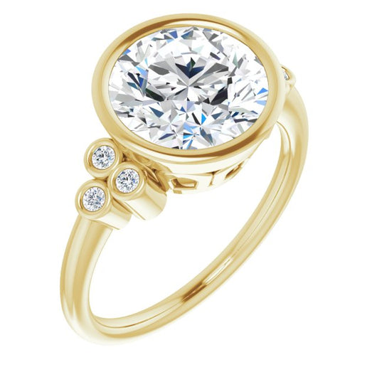 10K Yellow Gold Customizable 7-stone Round Cut Style with Triple Round-Bezel Accent Cluster Each Side