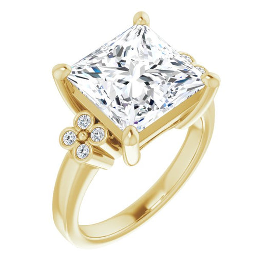 10K Yellow Gold Customizable 9-stone Design with Princess/Square Cut Center and Complementary Quad Bezel-Accent Sets