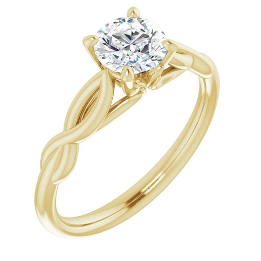 10K Yellow Gold Customizable Round Cut Solitaire with Braided Infinity-inspired Band and Fancy Basket)