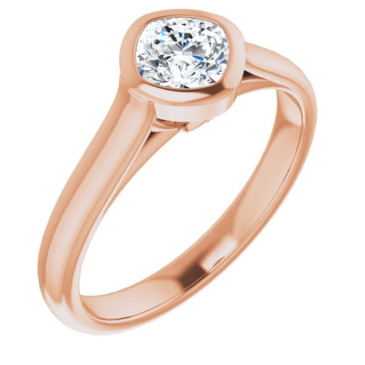 10K Rose Gold Customizable Cathedral-Bezel Cushion Cut 7-stone "Semi-Solitaire" Design