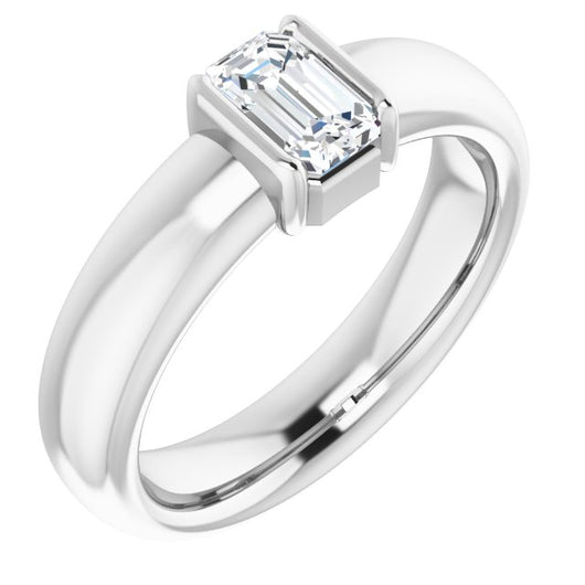 10K White Gold Customizable Bezel-set Emerald/Radiant Cut Solitaire with Thick Band