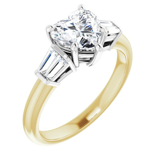 14K Yellow & White Gold Customizable 5-stone Heart Cut Style with Quad Tapered Baguettes