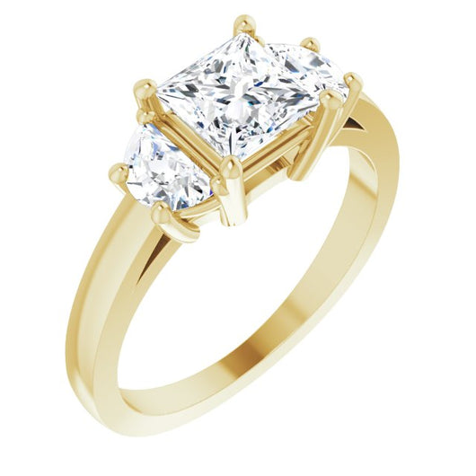 10K Yellow Gold Customizable 3-stone Design with Princess/Square Cut Center and Half-moon Side Stones