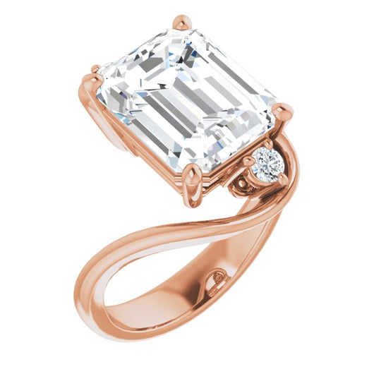 10K Rose Gold Customizable 3-stone Emerald/Radiant Cut Setting featuring Artisan Bypass