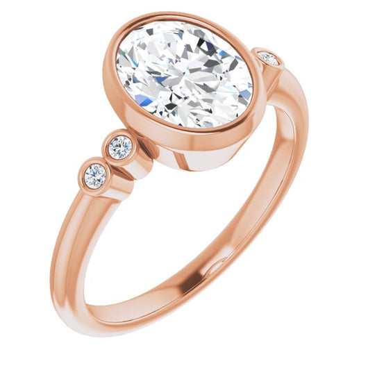 10K Rose Gold Customizable 5-stone Bezel-set Oval Cut Design with Quad Round-Bezel Side Stones