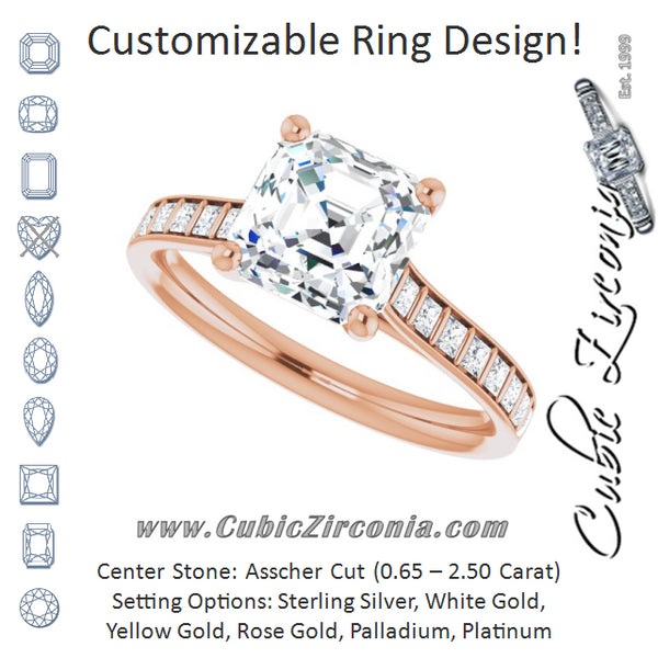 Cubic Zirconia Engagement Ring- The Gloria (Customizable Asscher Cut Style with Princess Channel Bar Setting)