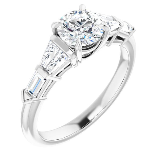 10K White Gold Customizable 7-stone Design with Round Cut Center and Baguette Accents