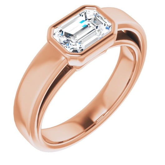 10K Rose Gold Customizable Cathedral-Bezel Emerald/Radiant Cut Solitaire with Wide Band