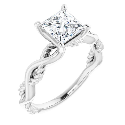 10K White Gold Customizable Princess/Square Cut Solitaire with Twisting Split Band