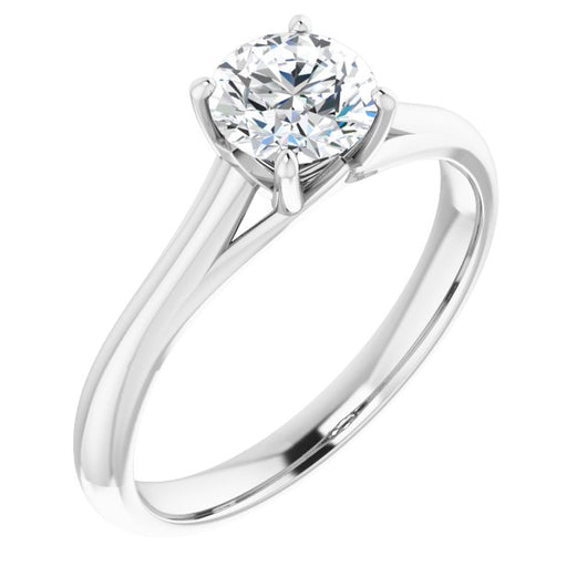 10K White Gold Customizable Round Cut Solitaire with Crosshatched Prong Basket