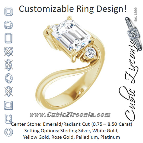 Cubic Zirconia Engagement Ring- The Clarice (Customizable 3-stone Emerald Cut Setting featuring Artisan Bypass)