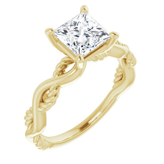 10K Yellow Gold Customizable Princess/Square Cut Solitaire with Twisting Split Band