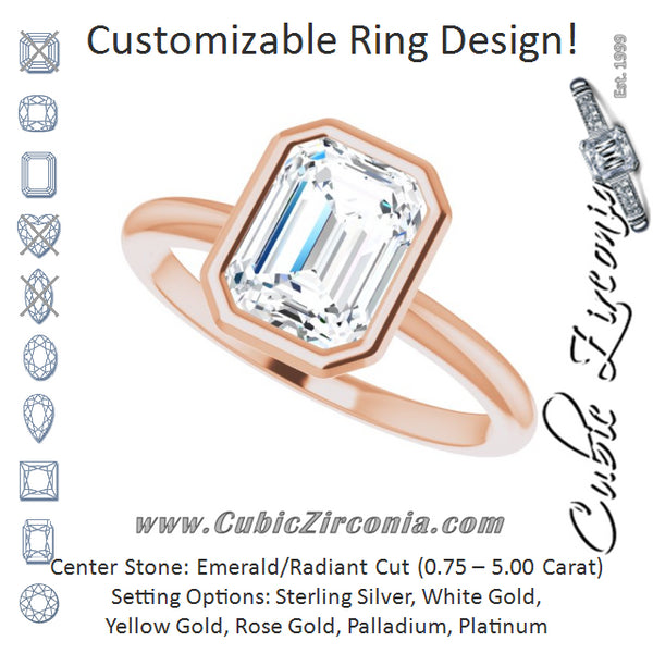 Cubic Zirconia Engagement Ring- The Aeriol (Customizable Bezel-set Emerald Cut Solitaire with Thin Band)