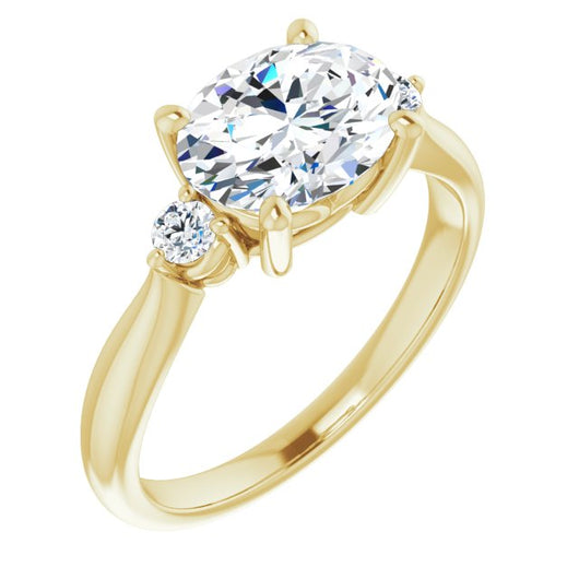 10K Yellow Gold Customizable 3-stone Oval Cut Design with Twin Petite Round Accents