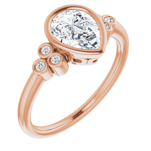 10K Rose Gold Customizable 7-stone Pear Cut Style with Triple Round-Bezel Accent Cluster Each Side