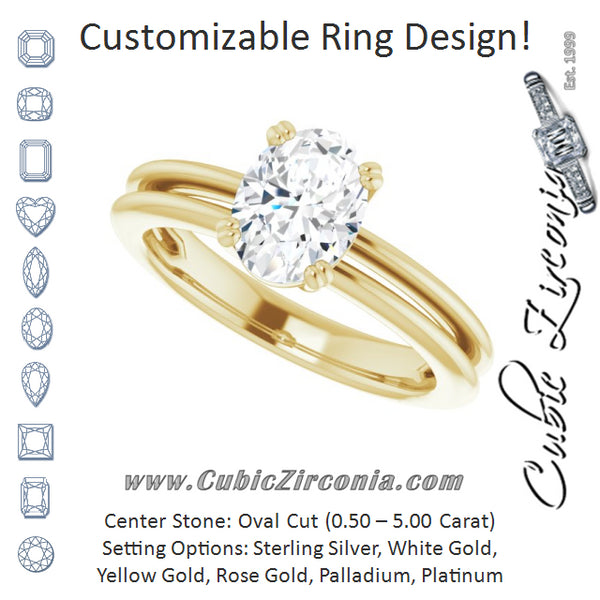 Cubic Zirconia Engagement Ring- The Evie (Customizable Oval Cut Solitaire with Grooved Band)