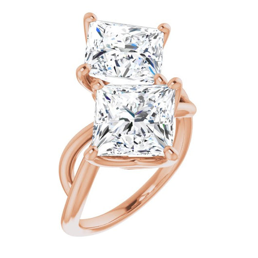 10K Rose Gold Customizable 2-stone Princess/Square Cut Artisan Style with Wide, Infinity-inspired Split Band