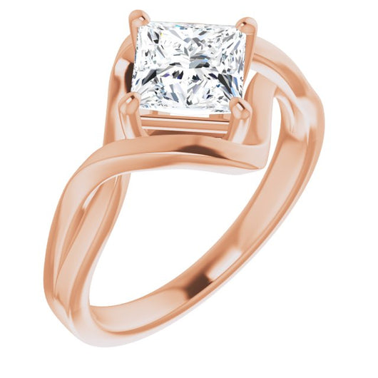 10K Rose Gold Customizable Princess/Square Cut Hurricane-inspired Bypass Solitaire