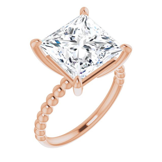 10K Rose Gold Customizable [[Cut] Cut Solitaire with Thin Beaded-Bubble Band