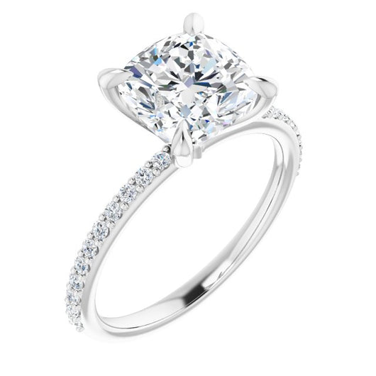 10K White Gold Customizable Cushion Cut Style with Delicate Pavé Band