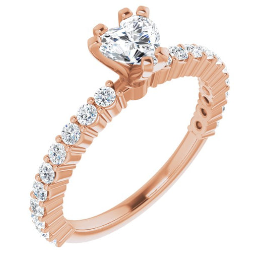 10K Rose Gold Customizable 8-prong Heart Cut Design with Thin, Stackable Pav? Band