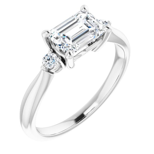 10K White Gold Customizable 3-stone Emerald/Radiant Cut Design with Twin Petite Round Accents