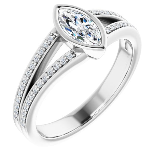 10K White Gold Customizable Bezel-set Marquise Cut Design with Split Shared Prong Band