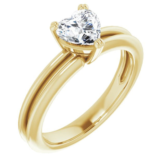 10K Yellow Gold Customizable Heart Cut Solitaire with Grooved Band