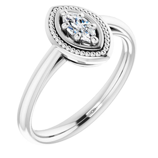 10K White Gold Customizable Marquise Cut Solitaire with Metallic Drops Halo Lookalike