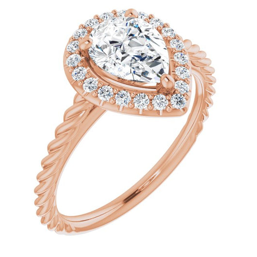 10K Rose Gold Customizable Cathedral-set Pear Cut Design with Halo and Twisty Rope Band