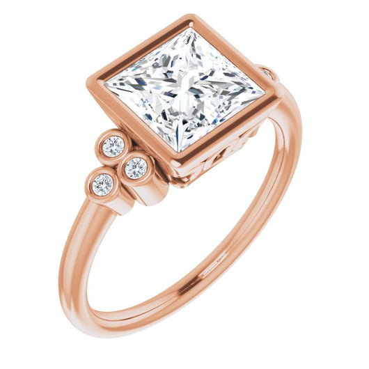 10K Rose Gold Customizable 7-stone Princess/Square Cut Style with Triple Round-Bezel Accent Cluster Each Side