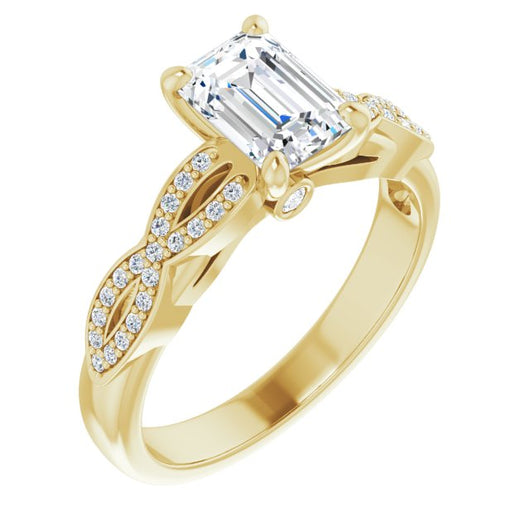 10K Yellow Gold Customizable Emerald/Radiant Cut Design featuring Infinity Pavé Band and Round-Bezel Peekaboos